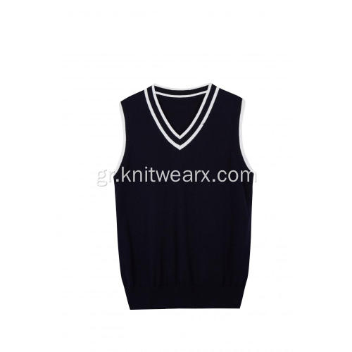 Boy's Knitted White Stripe School Vest